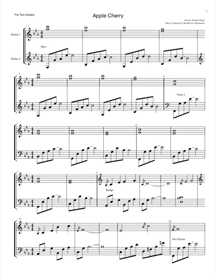 Brandonleerich's tweet photo. The sheet music vs the final recording.

“Apple Cherry” by @KendylePaige is OUT NOW. Produced and composed by me. 🙏🏽 https://t.co/k8I3dMdxWM