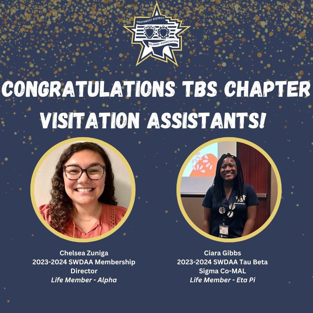 Congratulations to SWDAA BOD members Chelsea Zuniga and Ciara Gibbs on being selected by the National Leadership of Tau Beta Sigma to serve as Chapter Visitation Assistants!!! 🎉🎉🎉
.
#SWDAA #ContinuingTheLegacy #TBSigmaAlumni #TBS #TauBetaSigma #TBSigma