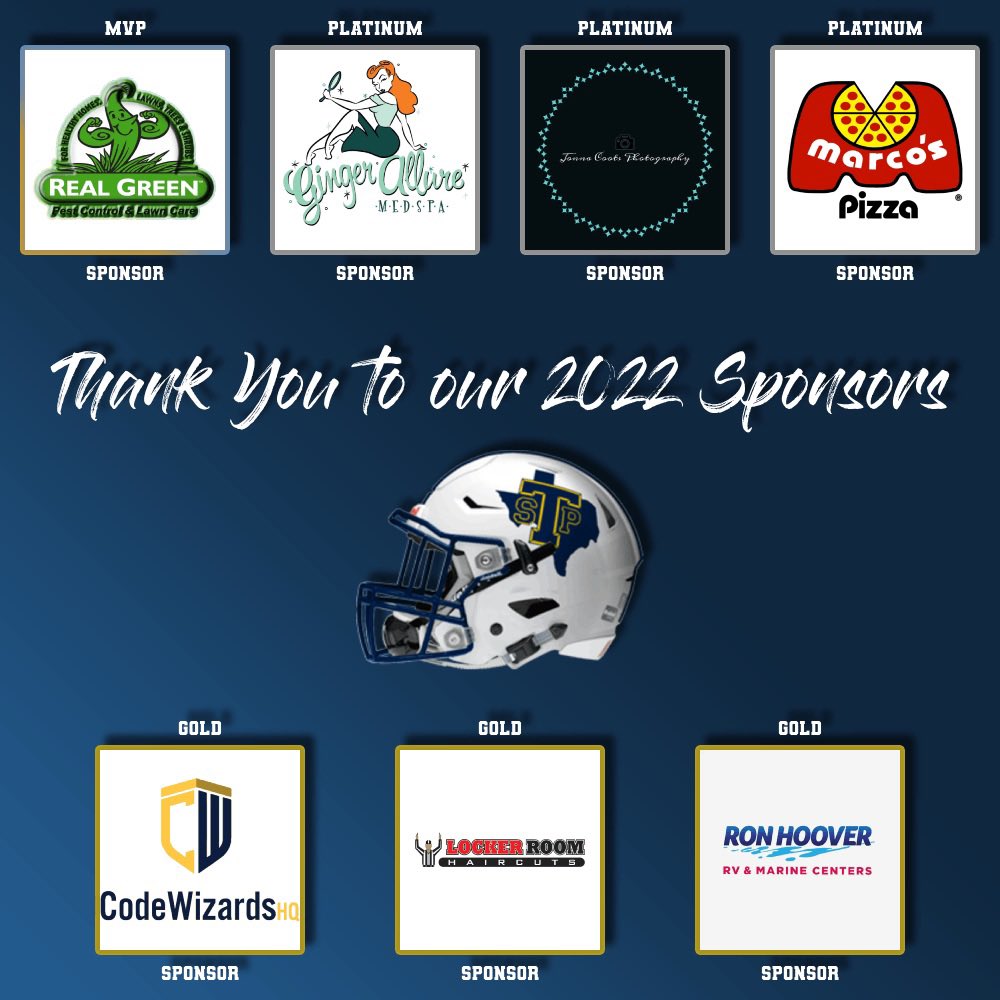 stpfootballbc's tweet photo. THANK YOU to our incredibly generous 2022 Season Sponsors for all of your support of our team! We couldnโt have done it without you! ๐๐๐
๐๐๐
#gingeralluremedspa
#ronhoovergeorgetown
#lockerroomhaircuts #velocityvisualmedia #marcospizza #realgreenatx #codewizardshq https://t.co/cFvox3WIum
