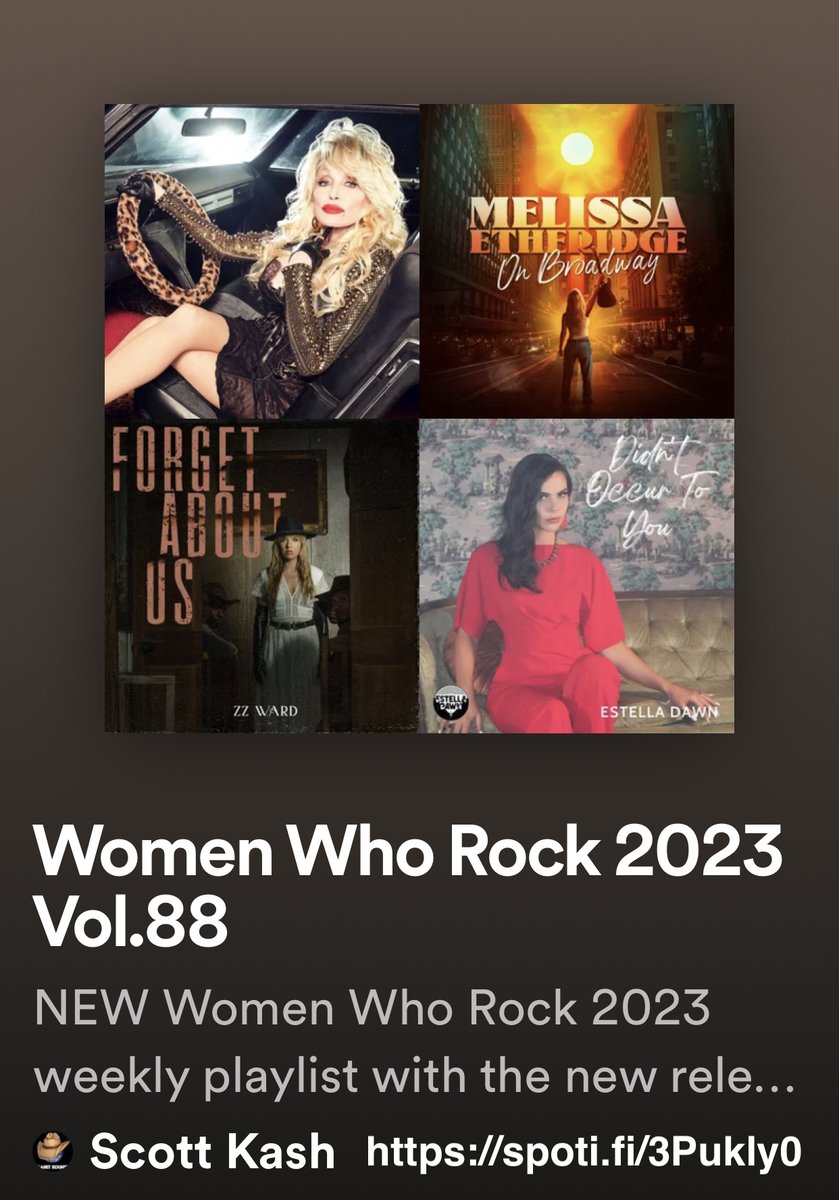 NEW #WomenWhoRock playlist with new releases by
@GraceCalver_
#JessicaRicca
@_mollyannelle
@HavannaWinter
@sarahrosesongs
#storiesmusic & @EliseTrouw
+MORE

#Spotify
spoti.fi/3Pukly0

#NewMusic2023 #Pop #Alt #Rock #Blues #RnB @BlackettMusic #rtitbot @rttanks #SpotifyRT