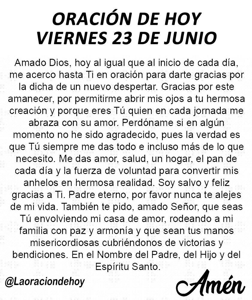 Oración diaria para hoy viernes 23 de junio de 2023.