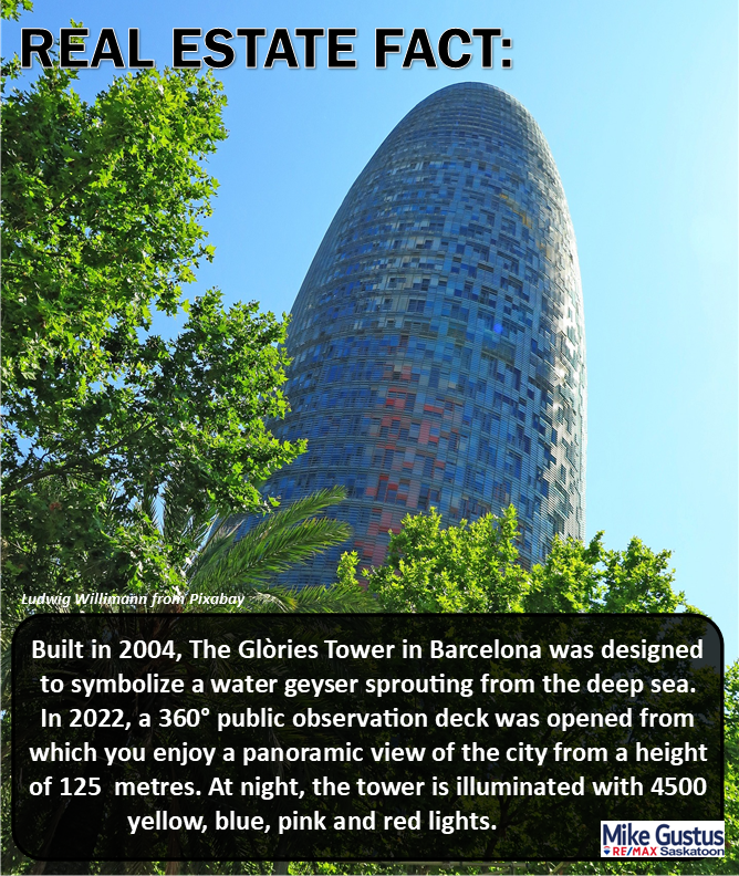 FACT FRIDAY! If you're ever in Barcelona..... 
Happy Friday and have a great weekend!
#FunFacts #TouristAttractions #Barcelone #TheGloriesTower #UniqueStructures #AmazingSkyscrapers #Architecture #PanaoramicView #CrazyFacts #HappyFriday #FactFriday #RealEstateFacts