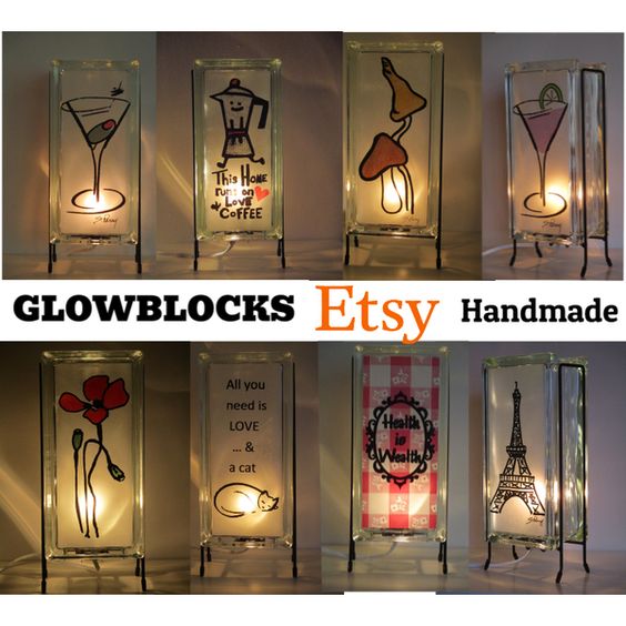 FREE SHIPPING #freeshipping #lamps #lamp #nightlight #gifts #giftsforher #giftsforhim #etsy #handmade #homedecor #glassblock #weddinggift #Retro #50s #midcenturymodern #lighting #mushrooms #fungi #martini #cats #poppy #giftforher #giftforhusband