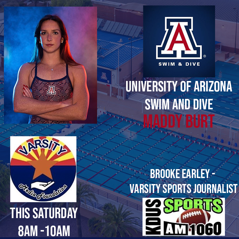 b_sodell's tweet photo. This Saturday morning, @BrookeEarley2 of @VarsityShow will be interviewing @ArizonaSwimDive's Maddy Burt!

Be sure to catch the show from 8AM-10AM online at https://t.co/vgmpMIlcYd or on air at @KDUSAM1060 https://t.co/bLLmlfnB9u