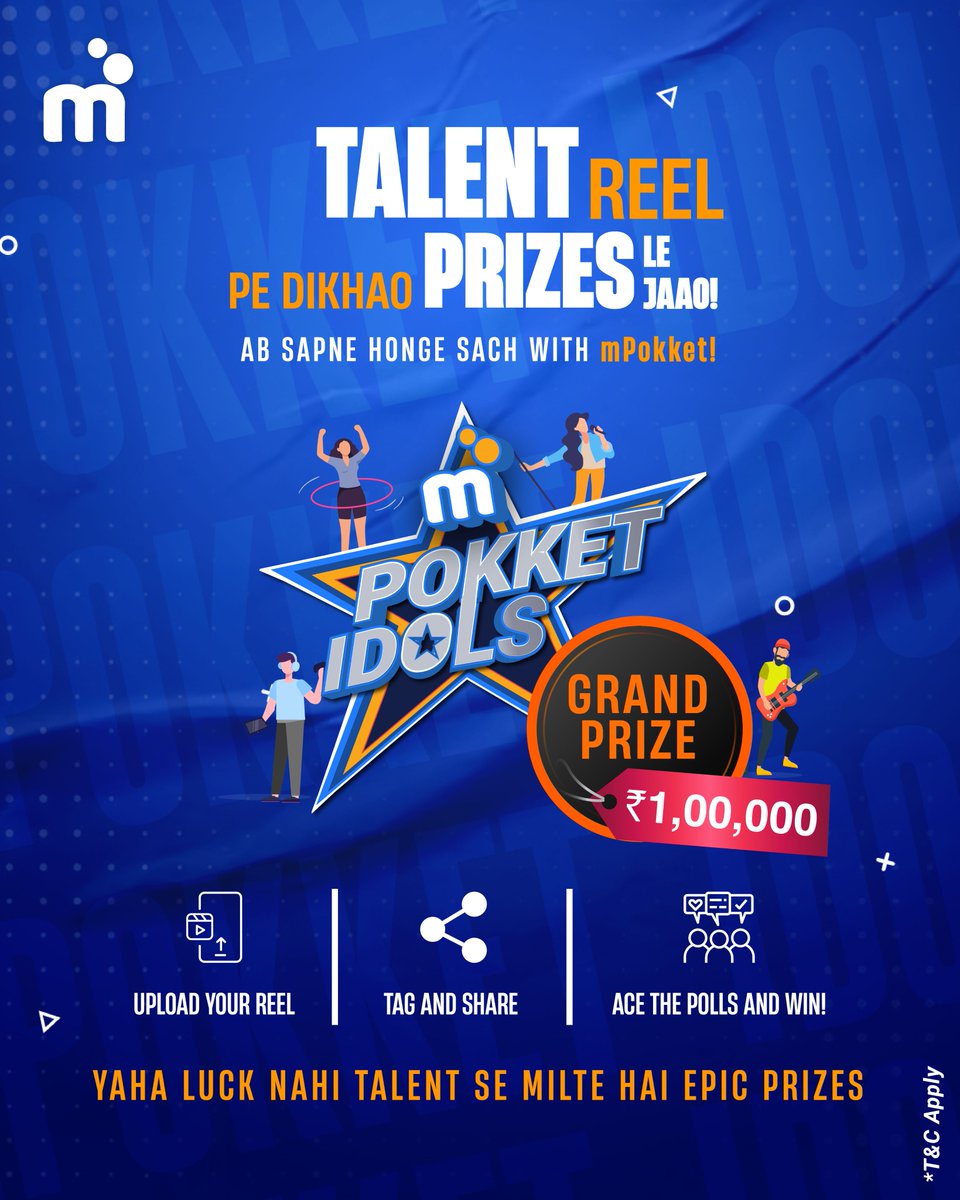 Your chance to win Rs. 1,00,000🤩🤘 for your talent is here! mPokket Idols is now live and open for entries😎

#mPokketidols #absapnehuyesach #mPokket #talentshow #talent #cashprize #onelacs #contest #contestalert #participation