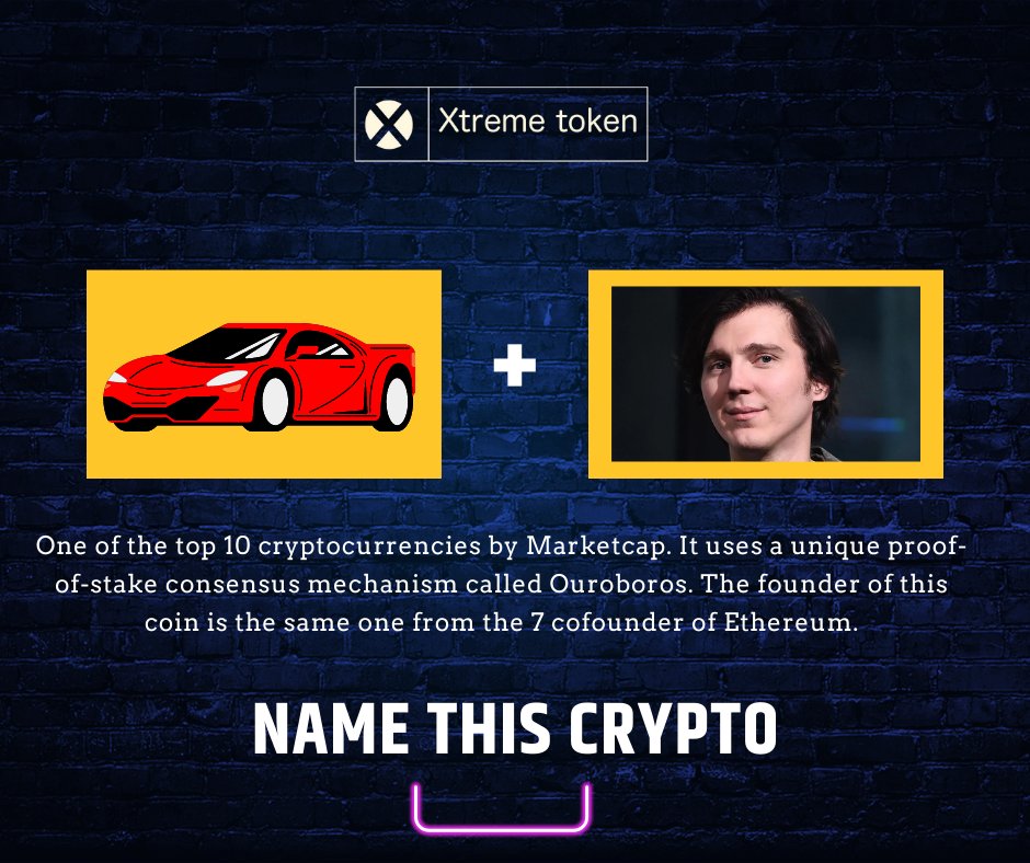 #xtremequiz 

Put your blockchain knowledge to the test. Solve this riddle to determine the name of a cryptocurrency. 

#namethecrypto #blockchainquiz #cryptoquiz #pepe #vechain #bitcoin #ethereum #cardano #Binance #swan #cryptocrash #CryptoCommunity #CryptoNews #Pauldano