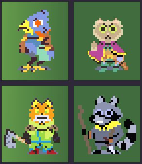 Inspired by @LederGames to make these low-res pixel art critters. #pixelart