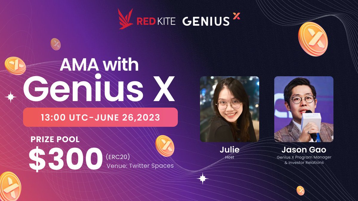 🤩 Join AMA to meet the crew & mingle with others that are interested in @OfficialGeniusx 🚀 Save the date: 🕐 Time: 13:00 UTC, June 26 🏆 Reward: 300 USDC Rules: 👉 Follow @redkitepad & @OfficialGeniusx 👉 Like, Retweet & drop a question 👉 Join twitter.com/i/spaces/1RDGl…
