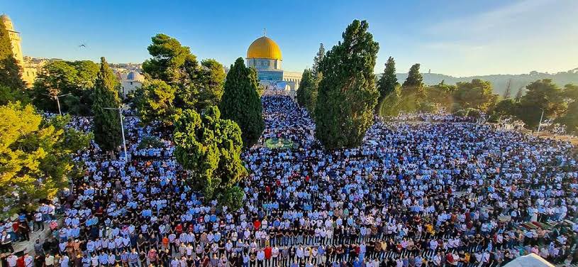 PalestineEmb's tweet photo. パレスチナでは来週28日にイード・アル＝アドハー（犠牲祭）初日を迎えます🐑昨年のイード礼拝では、エルサレムのアル＝アクサー・モスクに15万人を超える人が集まりました🇵🇸

飢えや暴力、抑圧に苦しむことなく、パレスチナの人々、世界中の人々が、今年も良いイードを迎えられますように。 https://t.co/DvtyzdVwWQ