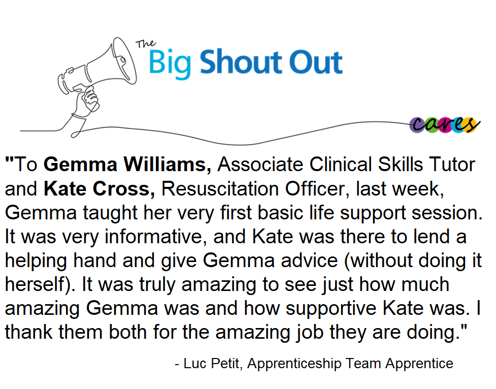 Well done to Gemma and Kate @Resus_PHTeam for their Big Shout Out this week! ⭐️🙌🥳