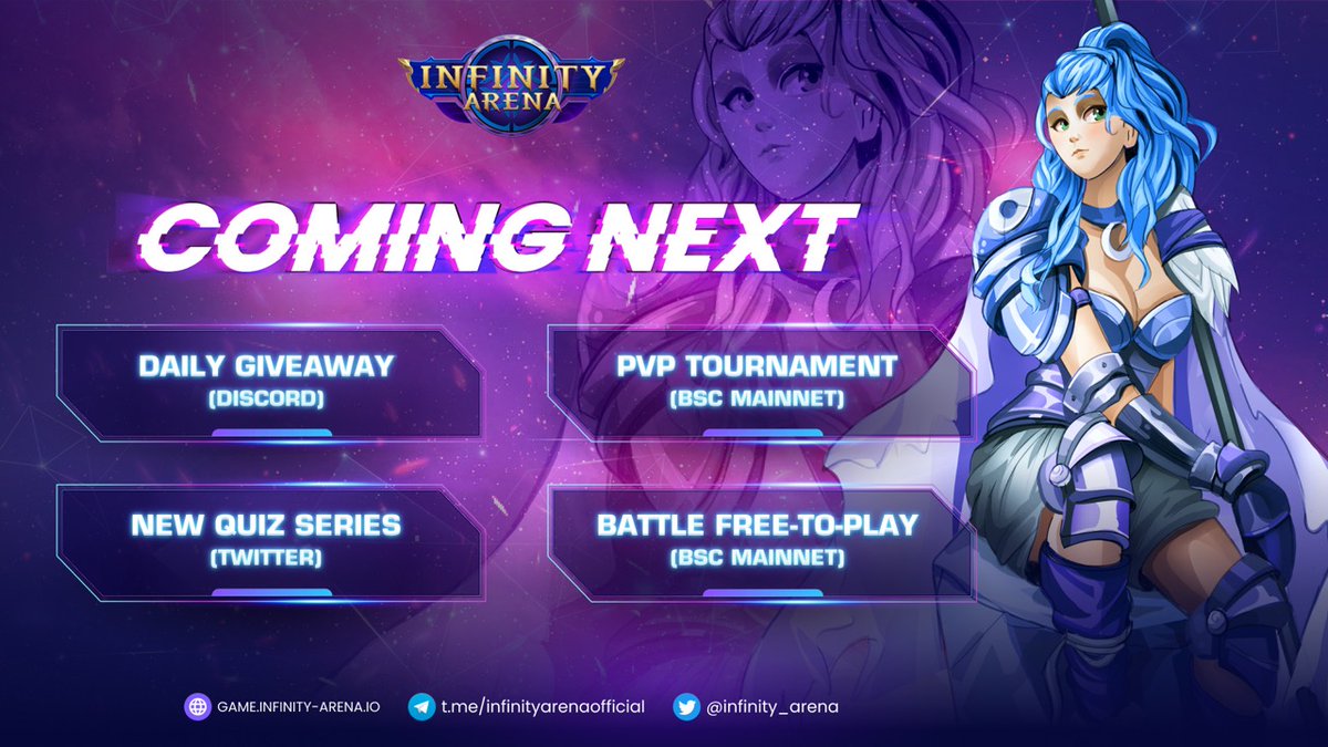infinity_arena's tweet image. We're close to the next development milestone🔥Battle PvP Tournament is ready to go #mainnet on #BNBChain

Plus, Battle PvP #FreePlays is now in development progress🤩

To warm up til Launch Day, prepare yourself for:
🍀New giveaways
🍀New quiz series
And more to unveil later🙏