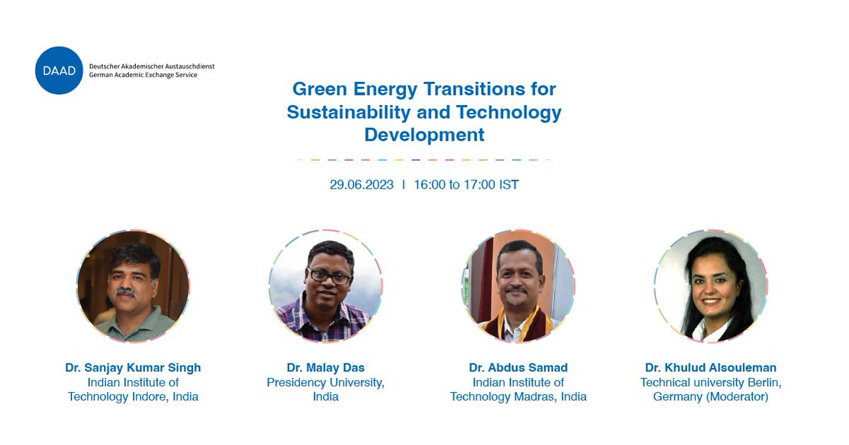 Do you know how the energy transition act as a catalyst for technological advancement?
Join us for an insightful web talk with experts on #SDG7
29.06.2023 at 16:00 IST
Register: daad.in/en/alumni-serv…
@alumni_de @AvHStiftung @DAAD_Germany @DWIH_NewDelhi
@GermanyinINdia @UN_SDG