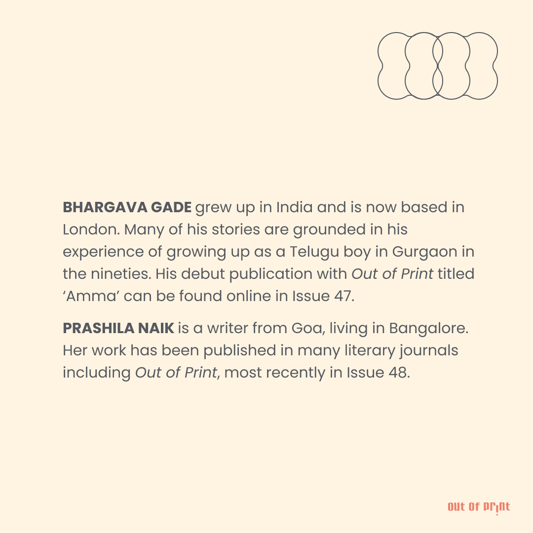 Premise by Out of Print features reviews of stories published in the journal by authors, writers, readers and friends of Out of Print. This week, Out of Print author Prashila Naik reviews Bhargava Gade’s ‘Amma’, published in Issue 47. 

Read here:
outofprintmagazine.blogspot.com/2023/06/premis…