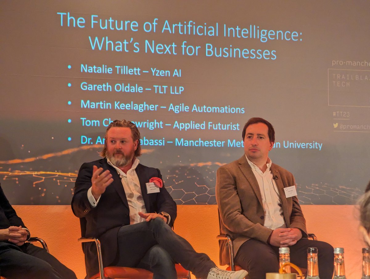 It's great to be here at @promanchester's Trailblazing Tech, currently discussing the future of #AI: What's Next for Businesses.
 
@martinkeelagher made the point that large companies usually don't have enough data; however, with sufficient algorithms, this is not an issue. #TT23
