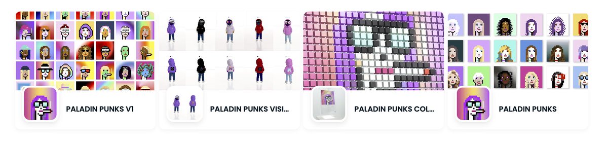 This pretty much sums it up;
PALADIN PUNKS GENESIS
PALADIN PUNKS MUSEUM
PALADIN PUNKS COLLECTIBLES
PALADIN PUNKS VISION
PALADIN PUNKS V1 - MINTING TODAY!!!!!!!