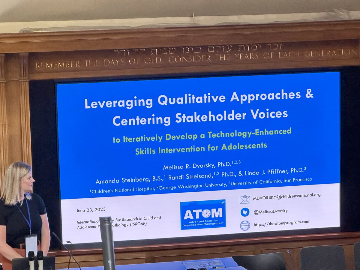 <a href="/melissadvorsky/">Dr. Melissa Dvorsky</a> presenting on her school- and technology-based ATOM intervention for adolescents with ADHD #isrcap2023 <a href="/ChildrensNatl/">Children's National Hospital 🏥</a>