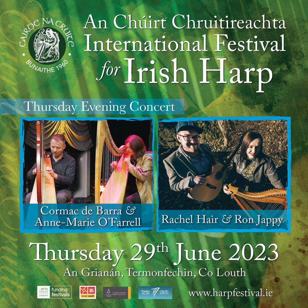 Cairde na Cruite (@ccihf) on Twitter photo Our #festival gala #concert features two outstanding duos. Festival tutors <a href="/amofarrellharp/">Anne-Marie O'Farrell</a> and Cormac de Barra join <a href="/rachelhair/">rachel hair</a> and <a href="/RonJappyMusic/">Ron Jappy</a> for what promises to be a brilliant evening of music!
We can't wait!
Tickets at eventbrite.ie/e/an-chuirt-ch…. Our #festival gala #concert features two outstanding duos. Festival tutors <a href="/amofarrellharp/">Anne-Marie O'Farrell</a> and Cormac de Barra join <a href="/rachelhair/">rachel hair</a> and <a href="/RonJappyMusic/">Ron Jappy</a> for what promises to be a brilliant evening of music!
We can't wait!
Tickets at eventbrite.ie/e/an-chuirt-ch….