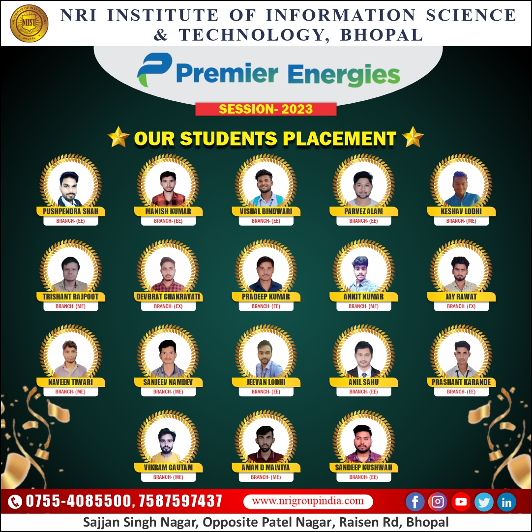 Celebrating another milestone! 
From NIIST to Premier Energies. Our students have conquered the placement session of 2023 with their exceptional skills and dedication. Cheers to their bright future ahead! 

#NIIST #Placement #Success #NIISTPlacements #PremierEnergies #BestCollege