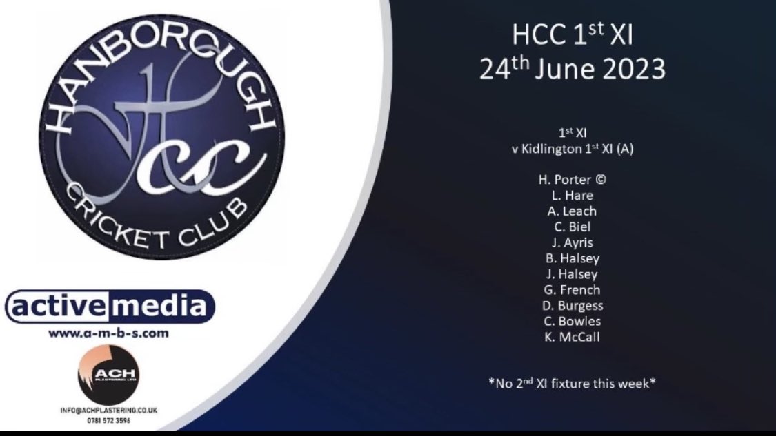 📣Team News📣

Only 1 Game this weekend with the 2s taking an enforced rest week.

The 1s travel to Kidlington which is sure to be a thriller 🏏