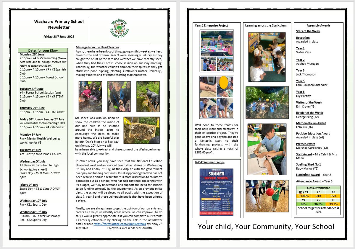 A little earlier than usual due to all the trips happening but please find attached this week’s newsletter with various photographs and most importantly there is also a link to a Parent Questionnaire, which we would encourage you to complete by Friday 7th July. Enjoy your weekend