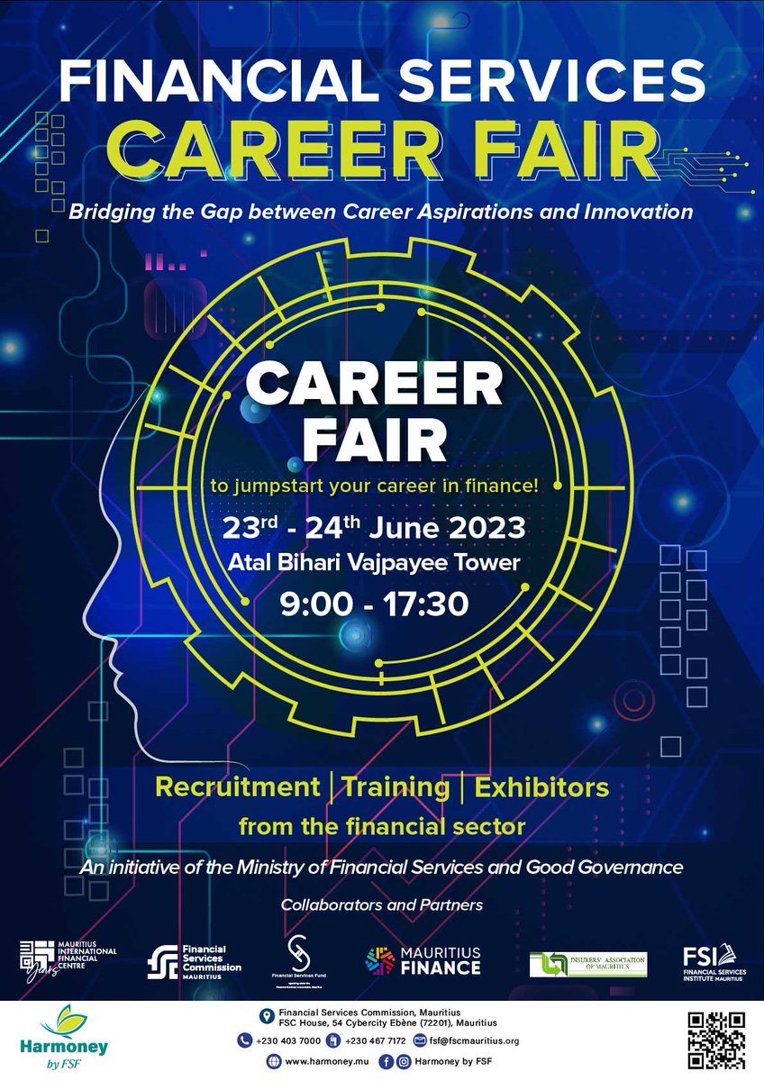 The Financial Services Fund, operating under the aegis of the <a href="/FSCMauritius/">Financial Services Commission Mauritius</a> has the pleasure to invite you to the Financial Services Career Fair.
Read More: shorturl.at/zBGTU
#financialservices #career