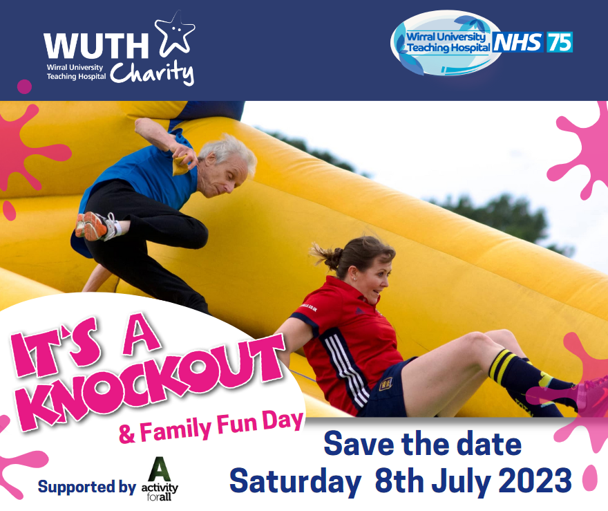 WUTH CHARITY (@wuthcharity) on Twitter photo ts a Knockout returns Saturday 8th July at Arrowe Country Park. We are looking for teams between 6-12 participants to take part in the larger-than-life challenges.
There’ll be refreshments, stalls & fun for all to enjoy whilst you take part.
Contact: WUTH.Charity@nhs.net ts a Knockout returns Saturday 8th July at Arrowe Country Park. We are looking for teams between 6-12 participants to take part in the larger-than-life challenges.
There’ll be refreshments, stalls & fun for all to enjoy whilst you take part.
Contact: WUTH.Charity@nhs.net
