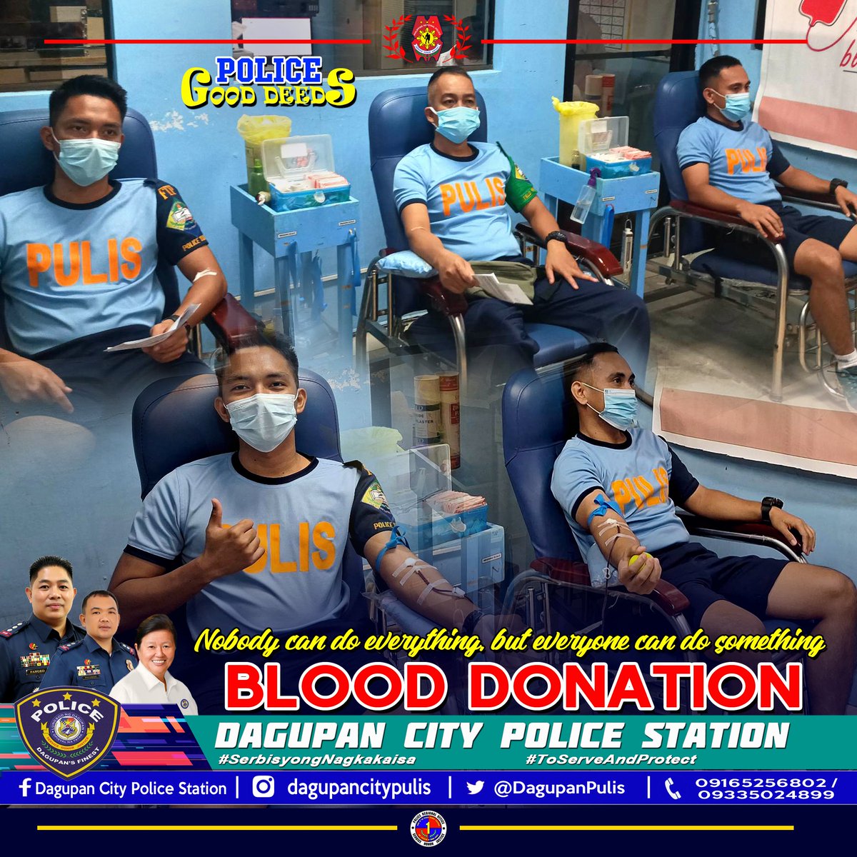 Police Trainees (CL-SAKTIBAY), led by their duty FTOs of Dagupan City Police Station under the supervision of PLTCOL BRENDON B PALISOC, OIC, donated blood by request of Mr. Marman Lalata at Region 1 Medical Center, Arellano St., Pantal, Dagupan City. #SerbisyongNagkakaisa