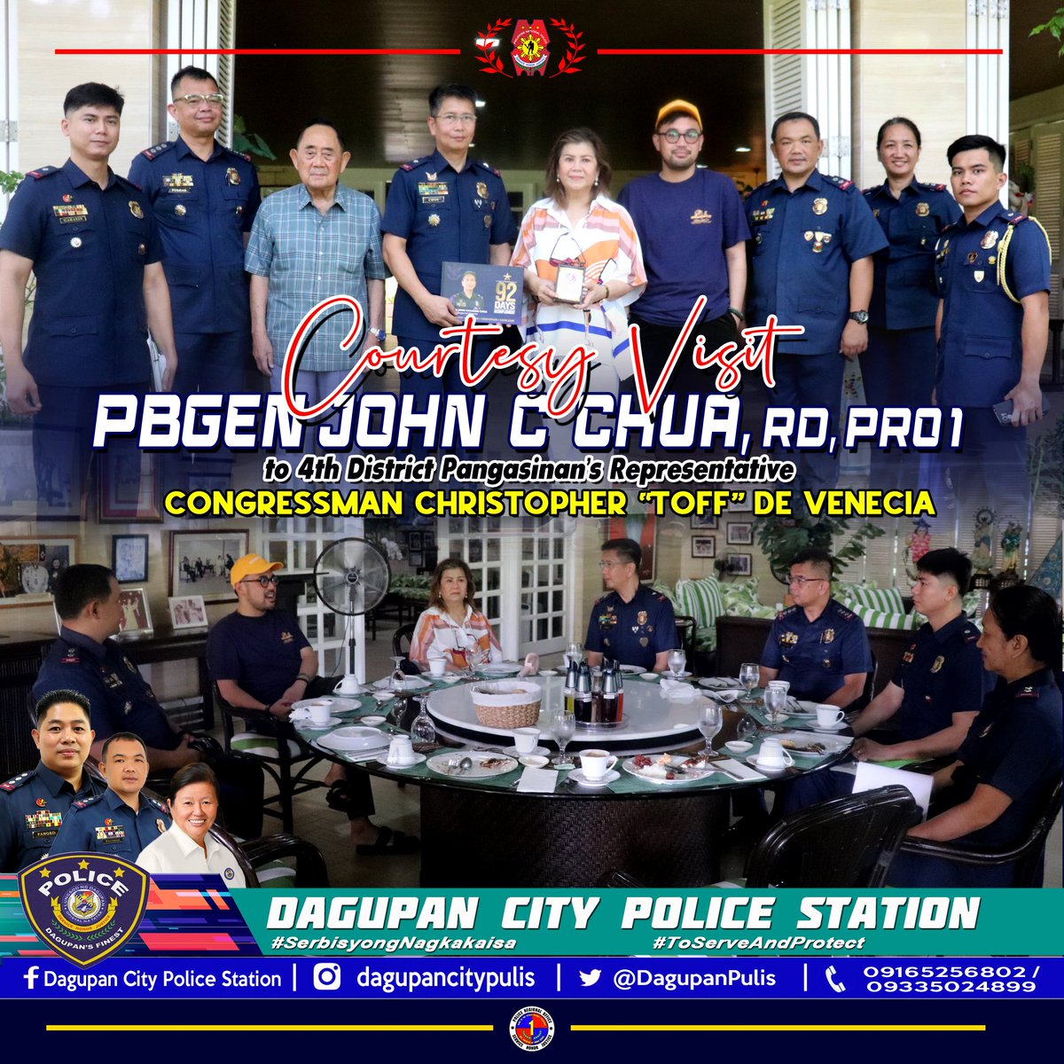 PBGEN JOHN C CHUA, Regional Director, PRO1, together with PLTCOL BRENDON B PALISOC, OIC, Dagupan City Police Station, paid a courtesy visit and dialogue to 4th District Pangasinan's Representative, Hon. Christopher 'Toff' De Venecia. #SerbisyongNagkakaisa #ToServeandProtect