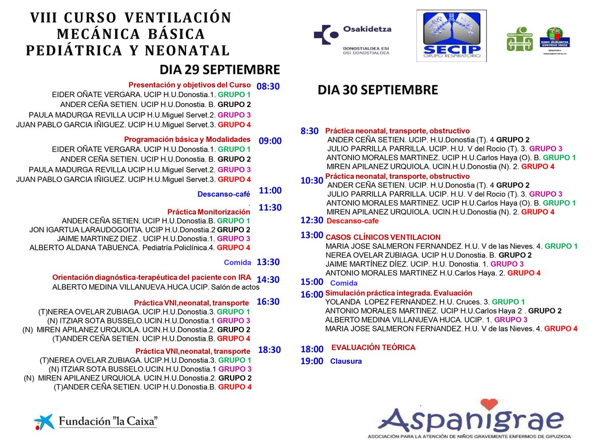 VIII Curso de Ventilación Mecánica Intermedia Pediátrico y Neonatal. Donostia, 29 y 30 de Septiembre de 2023. Dirigido por la Dra. Eider Oñate Vergara.