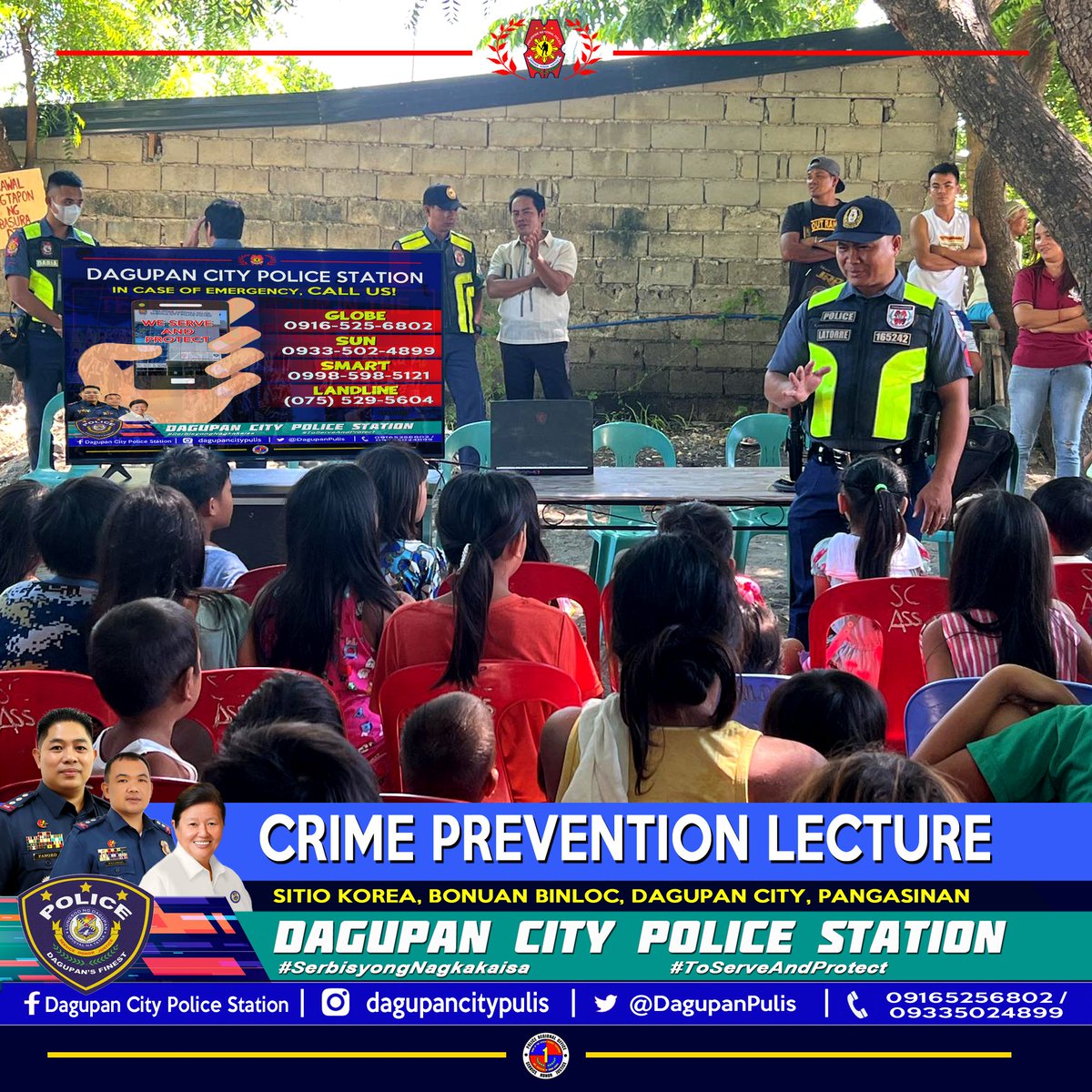 PSMS Ruby Latorre, PCP-6 Commander of Dagupan CPS, under the supervision of PLTCOL BRENDON B PALISOC, OIC, conducted lecture on Crime Prevention during the KASIMBAYANAN sa Barangay at Sitio Korea, Bonuan Binloc, Dagupan City, Pangasinan. #SerbisyongNagkakaisa #ToServeandProtect