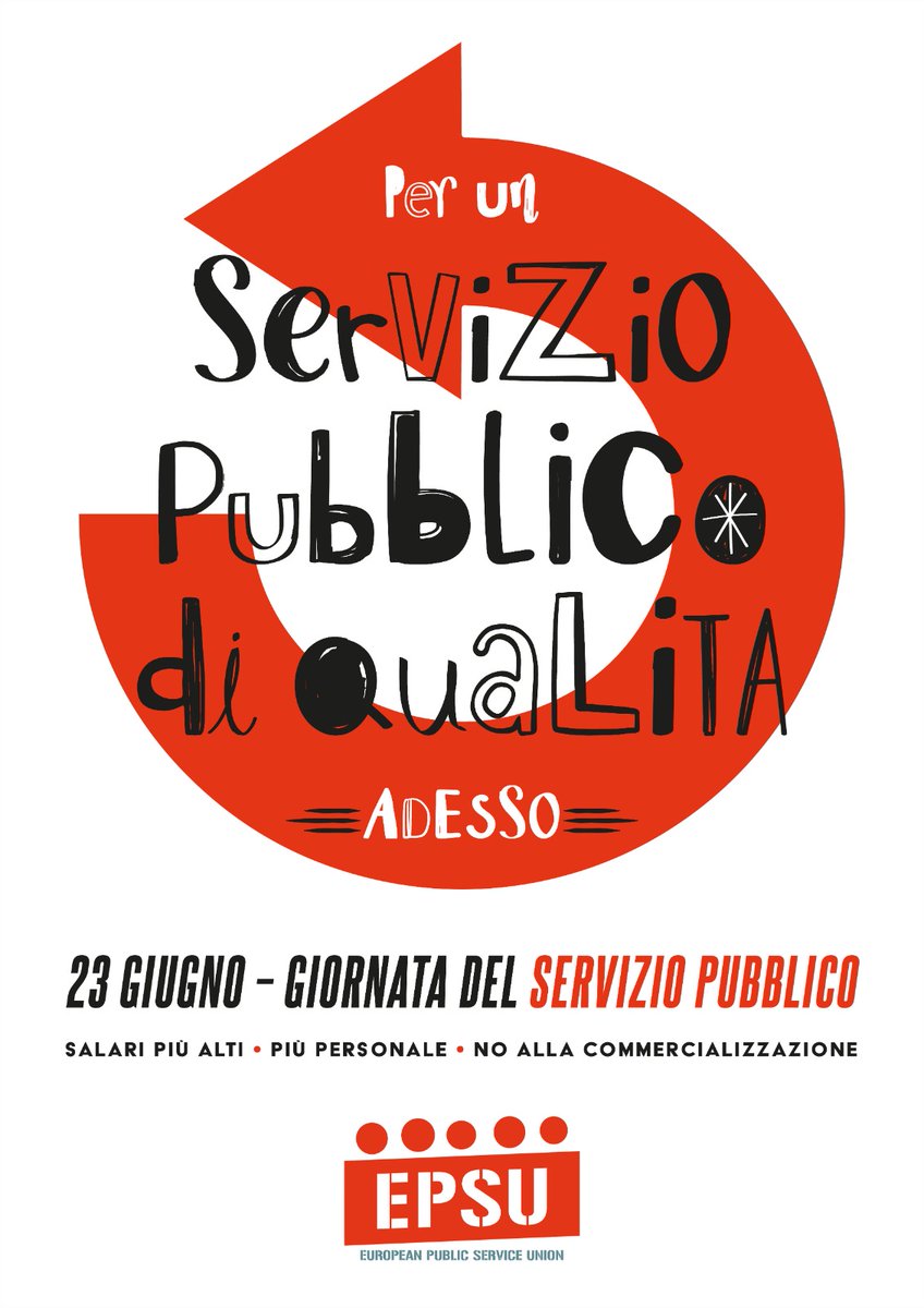 #GiornataMondialeDelServizioPubblico
Ci uniamo a campagna <a href="/EPSUnions/">EPSU</a> per celebrare i servizi pubblici che garantiscono diritti per tutti, tutti i giorni

⬆️ Salari più alti
➕ personale
❌ NO alle esternalizzazioni

📍E domani a Roma per rilanciare la sanità pubblica e universale