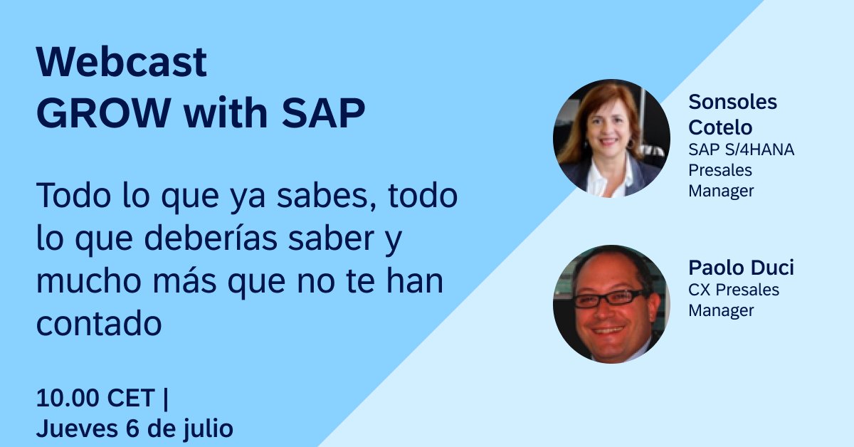 CMartinGarcia's tweet photo. Descubre cómo SAP S/4HANA Cloud convierte los retos en oportunidades de negocio globales. Únete al webcast y te contaremos desde cómo crecer fácilmente gracias a GROW with SAP, a cómo SAP CX complementa tus procesos end-to-end. https://t.co/1kDu0BFUkK https://t.co/mXq4rV2f6u