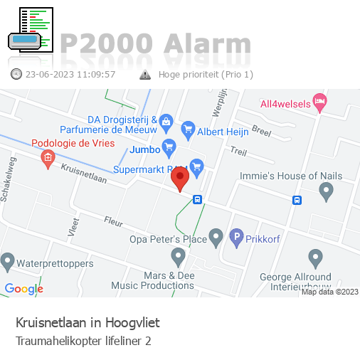 P2000alarm_LL's tweet photo. Traumahelikopter LifeLiner 2 gaat naar Kruisnetlaan in Hoogvliet https://t.co/Jpvm3hqKft https://t.co/o9S2EoYxCG
