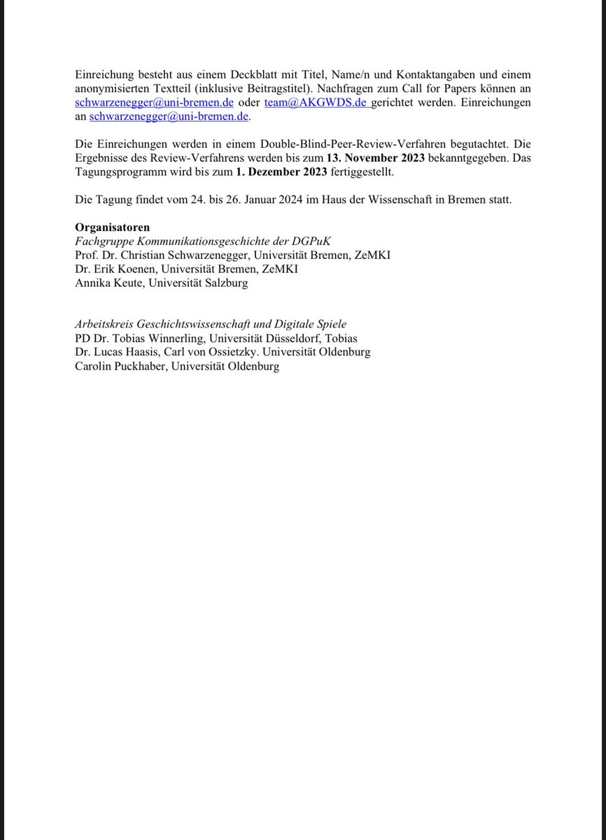 🚨CfP:  Tagung „Digitale Spiele im Wandel: Technologien - Kulturen - Geschichte(n)“

Veranstaltet von der DGPuK Fachgruppe #Kommunikationsgeschichte in Kooperation mit dem Arbeitskreis Geschichtswissenschaft und Digitale Spiele <a href="/AK_GWDS/">AKGWDS</a> 

📅 Deadline ist der 16.10.23