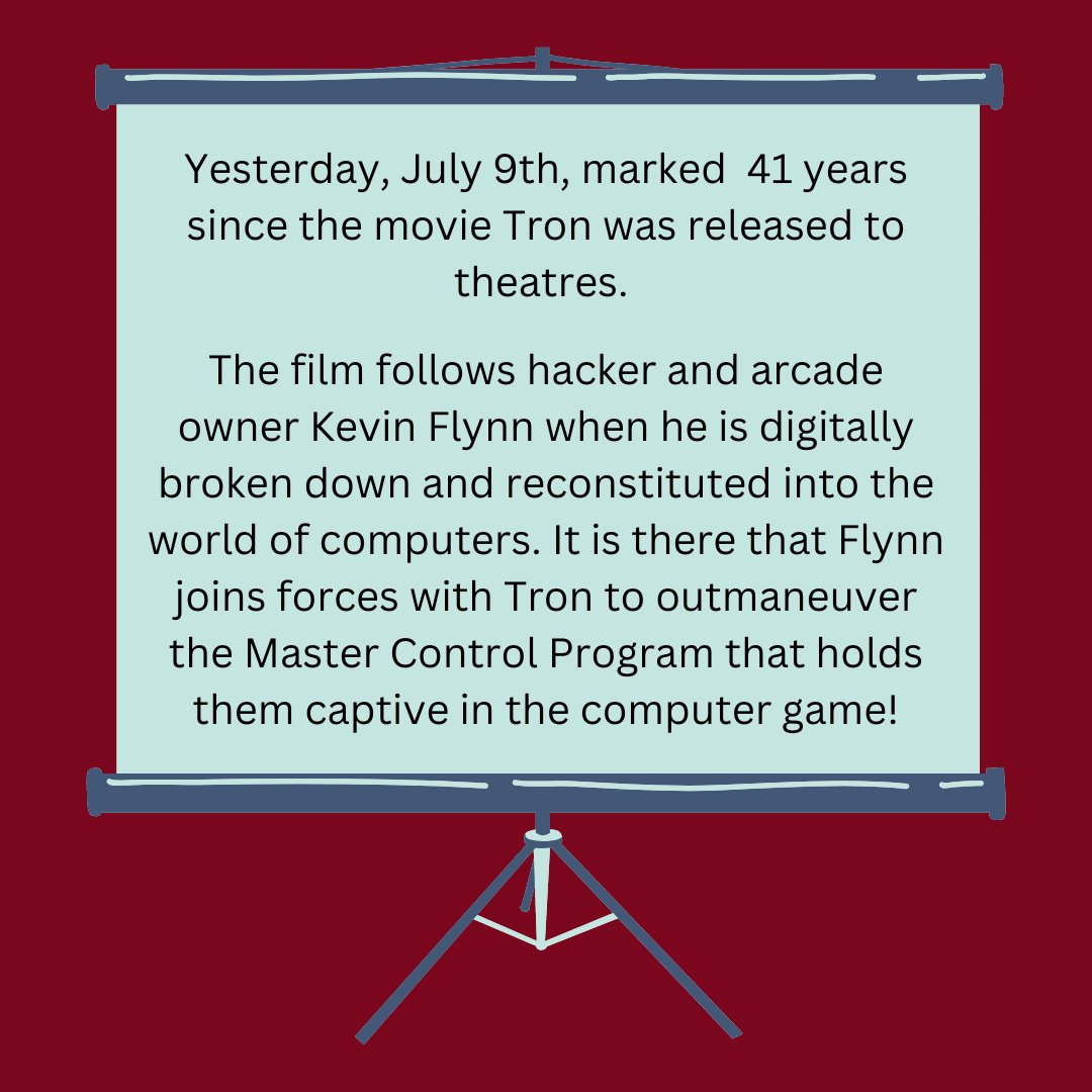 CFS_Alberta's tweet image. Yesterday, July 9th, marked 41 years since TRON (1982) was released to theatres.

#Tron #mastercontrolprogram #computergame
