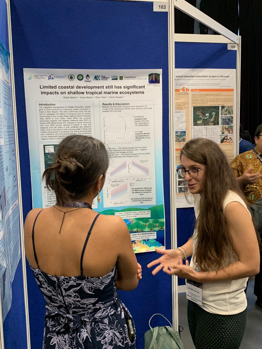 gretsea's tweet photo. Also sneaked in a poster on mangrove deforestation effects on corals and seagrass of Palau @apcrs2023 @PICRCPalau https://t.co/E3v4U1uI0P