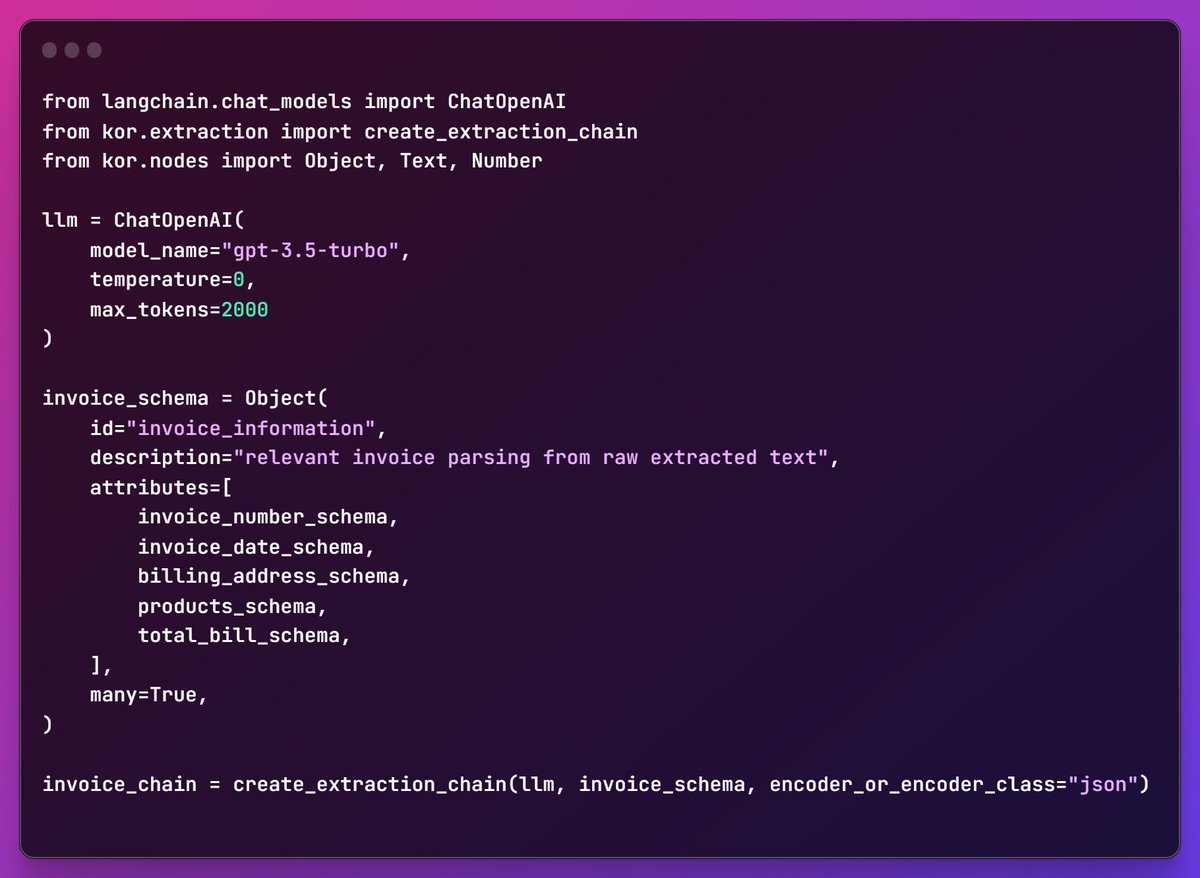 bhushanpant's tweet photo. I have spent 5 years in designing document understanding systems. 

I must say that creating a document understanding and extraction engine from the ground up and getting it to a commendable level has never been this effortless using @OpenAI @langchain 
1/3 https://t.co/cfL3BKQiTk