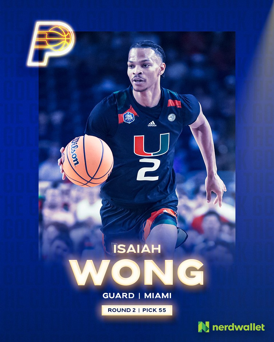 with the 55th pick in the 2023 NBA Draft, we have selected Miami guard Isaiah Wong.

welcome to Indiana, Isaiah‼️

@NerdWallet | #GoldOnTheClock