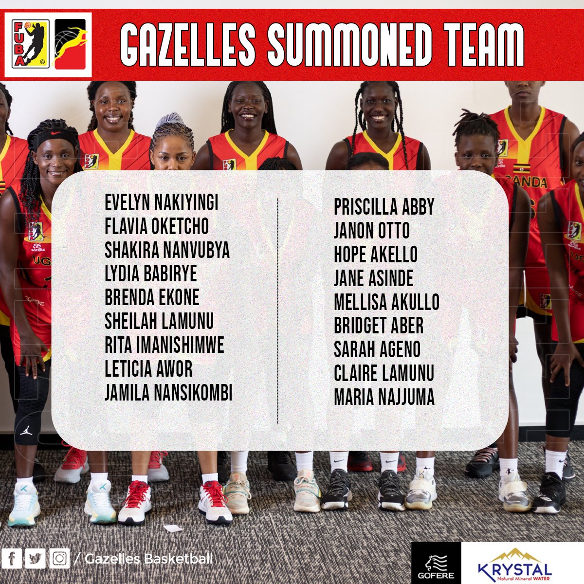 GazellesUG's tweet image. The list of the players summoned to start preparations for the FIBA Afrobasket Finals in Kigali next month.

#GazellesBasketball