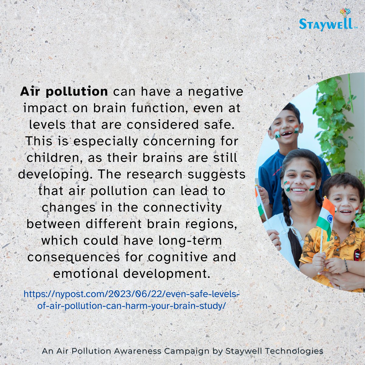 #airpollution
#airpollutionawareness
#brainhealth
#childdevelopment
#cognitivefunction
#emotionaldevelopment
#staywelltechnologies
#pollutionawareness
#cleanair
#protectourchildren