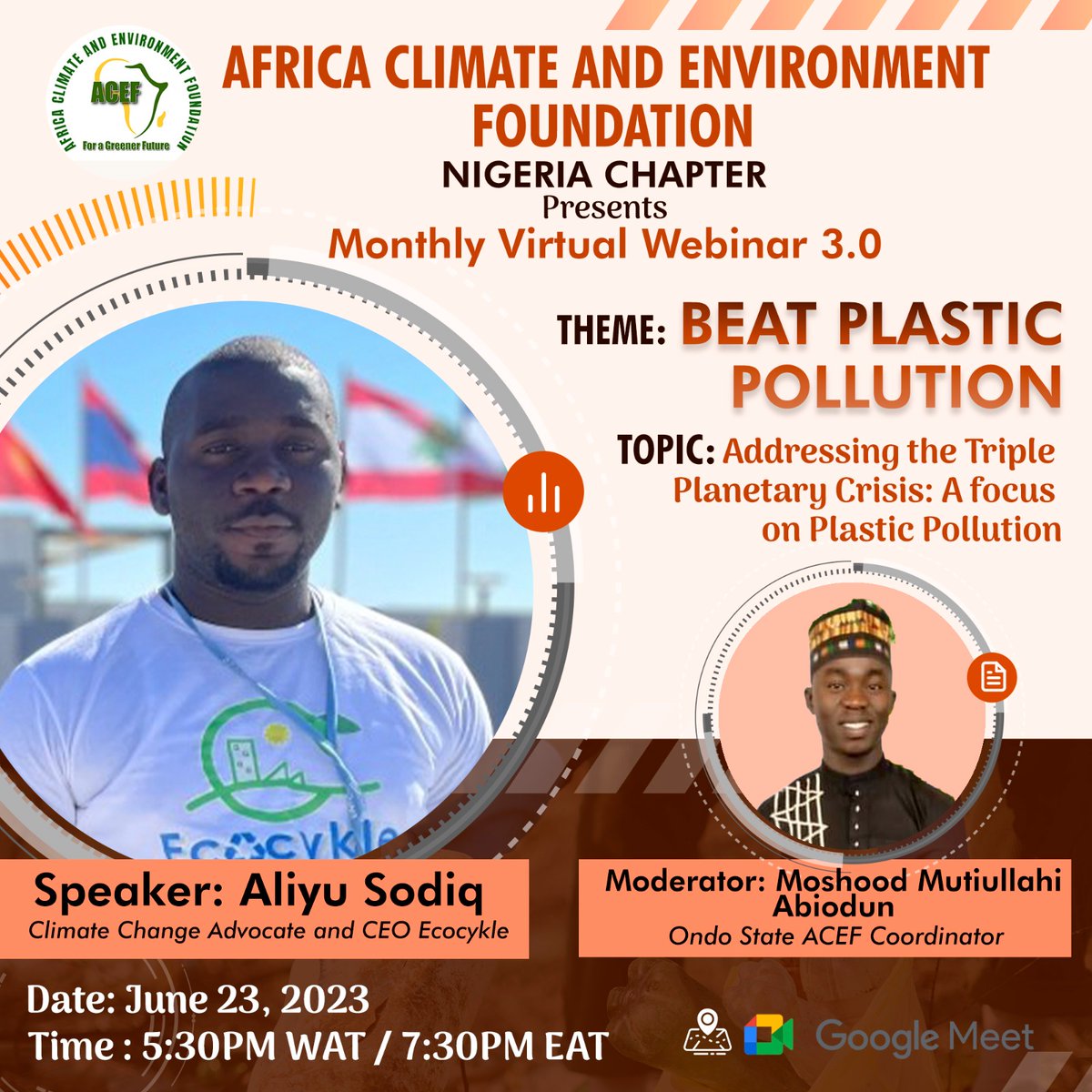 @ACEFngo is using this medium to invite you all to be a part of an important conversation focused on tackling the Triple Planetary Crisis, with a specific emphasis on Plastic Pollution.   

Join us for an engaging and insightful discussion today.
Link: meet.google.com/vdi-ahix-kwy