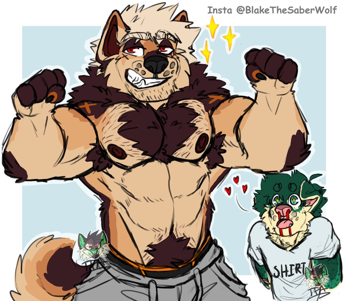 Katsu flexing his muscles!! 

Me? Drawing more bakudeku? Absolutely and no one can stop me! 
-DON'T TRACE, HEAVILY REFERENCE, OR REPOST-
#furry #furryfandom #furryart #furrybara #bara #bakudeku #katsudeku #bkdk #mha #Katsuki #Izuku