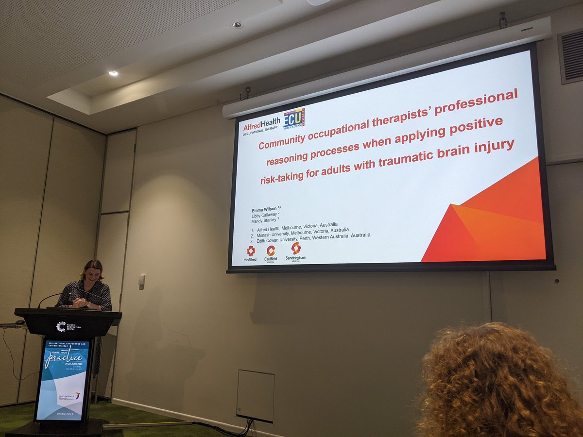 Dr Lauren Christie (@laurenjchristie) on Twitter photo Emma Cook OT <a href="/AlfredHealth/">The Alfred</a> <a href="/EdithCowanUni/">Edith Cowan University (ECU)</a> presenting on exploration of OTs professional reasoning when supporting positive risk taking for adults with TBI. Need for education to support novice OTs to upskill <a href="/stanley_mandy/">Mandy Stanley</a> <a href="/libby_callaway/">Libby Callaway (she/her)</a> #OTAUS2023 Emma Cook OT <a href="/AlfredHealth/">The Alfred</a> <a href="/EdithCowanUni/">Edith Cowan University (ECU)</a> presenting on exploration of OTs professional reasoning when supporting positive risk taking for adults with TBI. Need for education to support novice OTs to upskill <a href="/stanley_mandy/">Mandy Stanley</a> <a href="/libby_callaway/">Libby Callaway (she/her)</a> #OTAUS2023