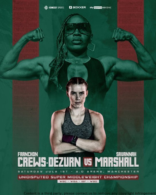 Savmarshall1 is set to challenge TheHHDiva for the Undisputed Super Middleweight title on July 1st at AO Arena in Manchester. Watch the match on Boxer, Sky Sports Boxing, and Peter Fury's platforms. #WeeeksToGo #BoxingMatch #Women'sboxing