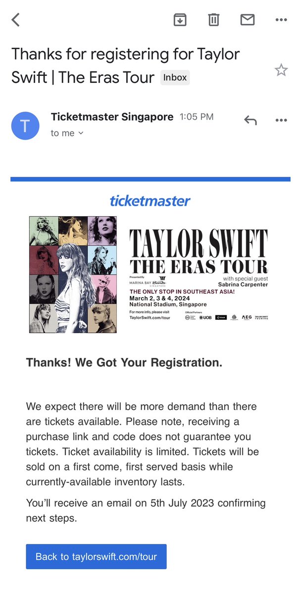 Ticketmaster Taylor Swift Singapore