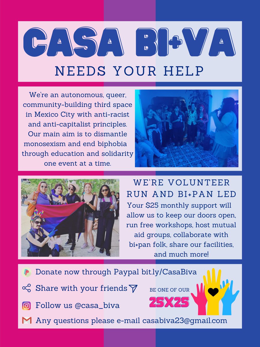 Domenique's tweet photo. Donate here https://t.co/8gE3dIAmxO to an autonomous third space that fosters bisexual+ and m-spec community and counter-culture with anti-racist and anti-capitalist principles in Mexico City

Please RT and share dm with your friends. Read for more info: https://t.co/UxFD8Cke8z