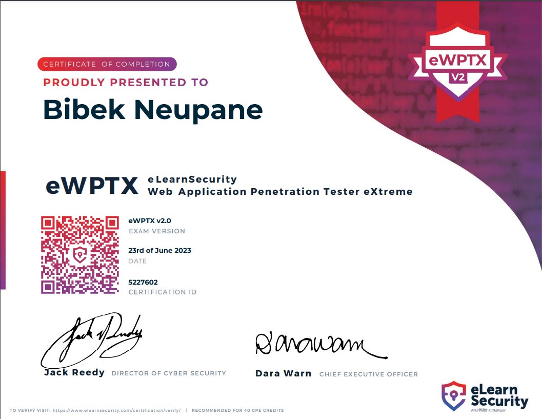 nb1b3k's tweet image. 🥳 Woohoo! Just cleared the @eLearnSecurity's Web Application Penetration Testing eXtreme (eWPTXv2) certification exam! 🎉
It was an awesome learning experience that I truly enjoyed!
#eWPTXv2 #eLearnSecurity #WebApplicationSecurity