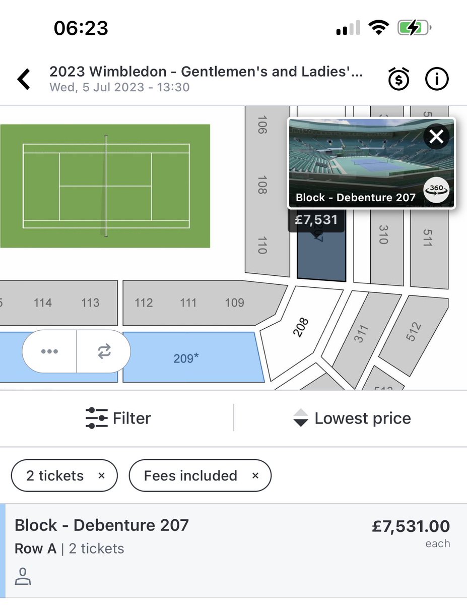 I bought 2 Centre Court tickets for Wimbledon for 5th July. Paid £100 each. Someone on StubHub is selling tickets for the same day in the same block as me, but for over £7k each 😂