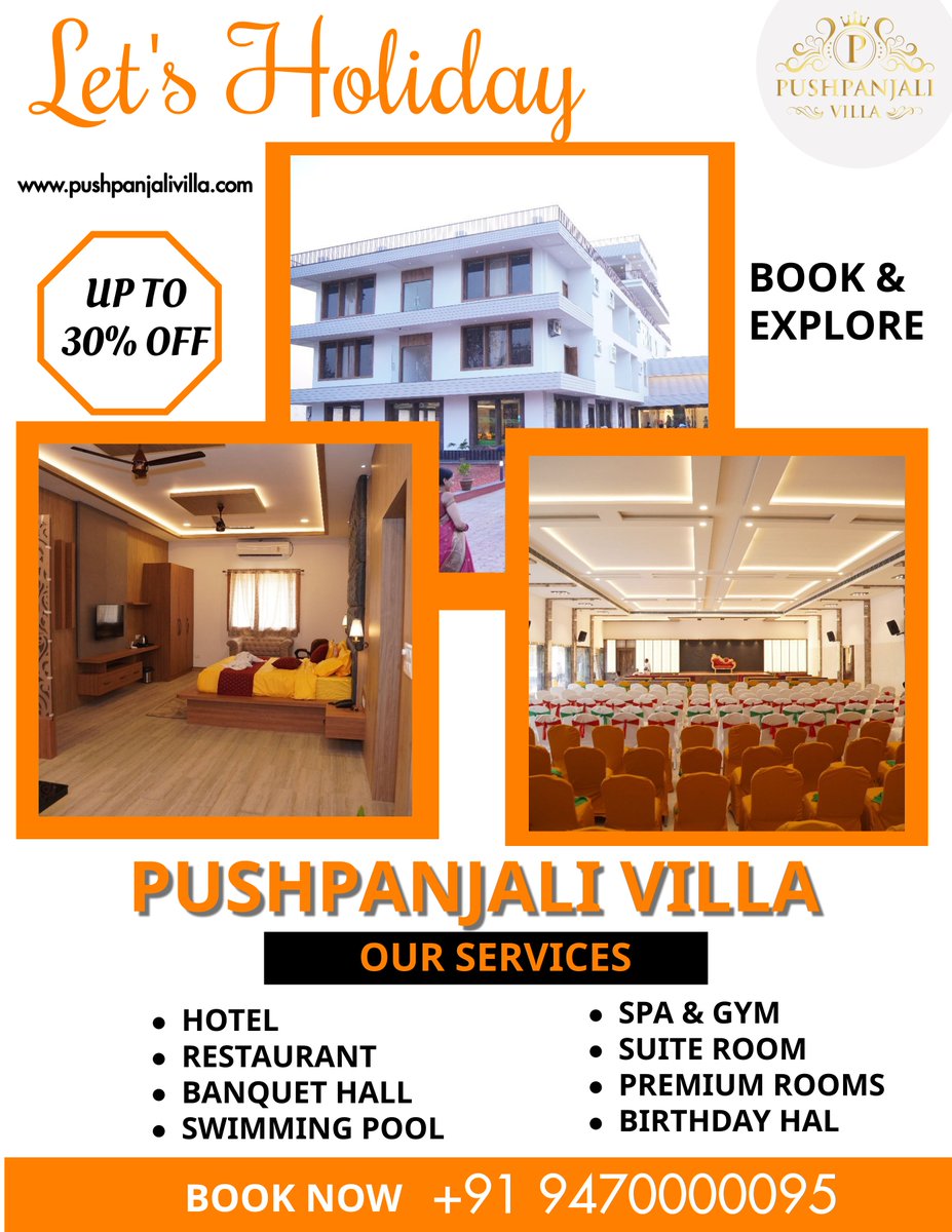 'Indulge in Luxury, Embrace Serenity: Your Ultimate Holiday Retreat at Pushpanjali Villa Resort'
Book now #PushpanjaliVilla
#offers  #CommunityGrowth #HappilyEverAfter #marriagehall #banquethall #resort #suiteroom #swimmingpool #balcony #garden #supaul #pushpanjalivilla