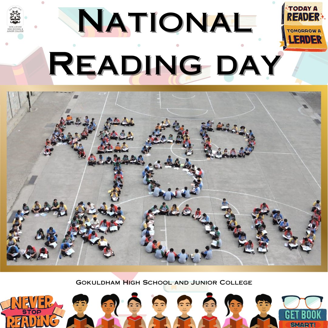 GoenkaTrust's tweet photo. “READ TO GROW”
June 19th is celebrated as 📷National Reading Day📷 to pay tribute to Mr. Panicker, the father of Library and Literacy Movement in Kerala.
Gokuldham High School and Junior College celebrated the same by reading out the Reading Day Pledge. https://t.co/9d6cvj8CS5